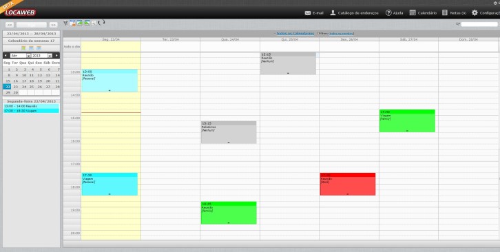 novo webmail Locaweb - calendário