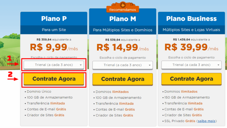Escolha do plano HostGator