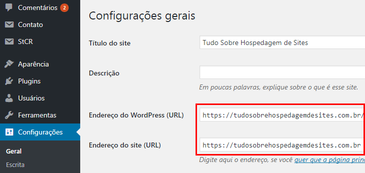 Alteração da URL base do WordPress