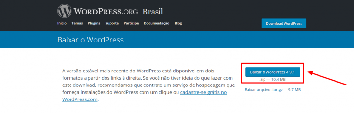 Página de download do WordPress