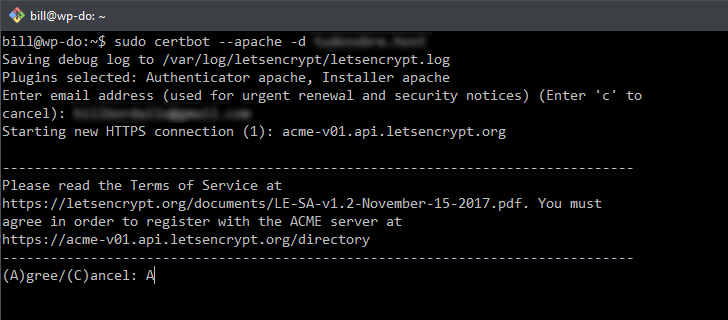 Etapa da instalação do SSL Let's Encrypt
