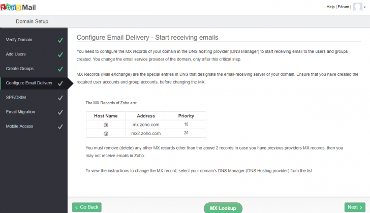 Configurar entrega de e-mails no Zoho