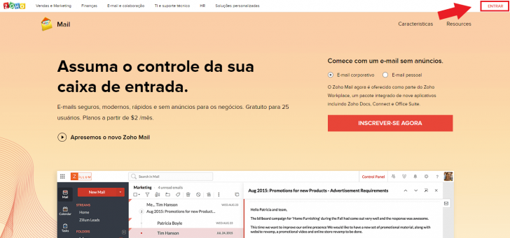 Acessar webmail Zoho