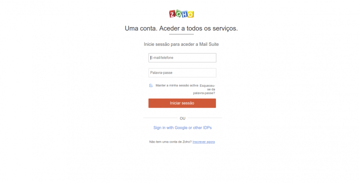 Painel de login Zoho