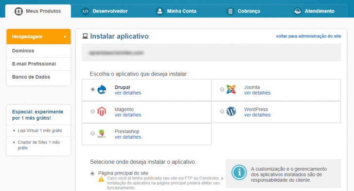 Instalador de aplicativos da UOL Host