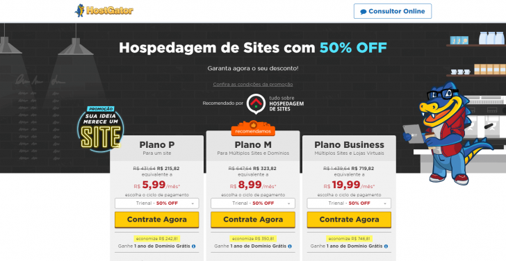 Página da promoção HostGator
