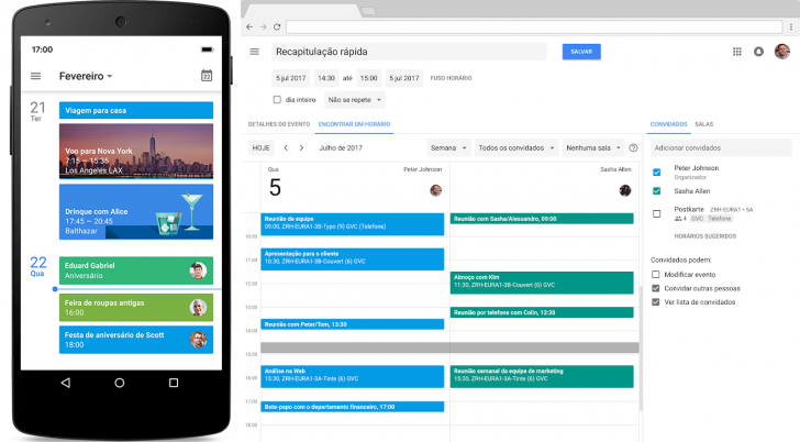 Agenda do Google Workspace em um dispositivo móvel e em um computador