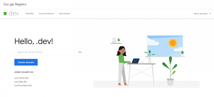 Hotsite da extensão .dev, criado pela Google Registry