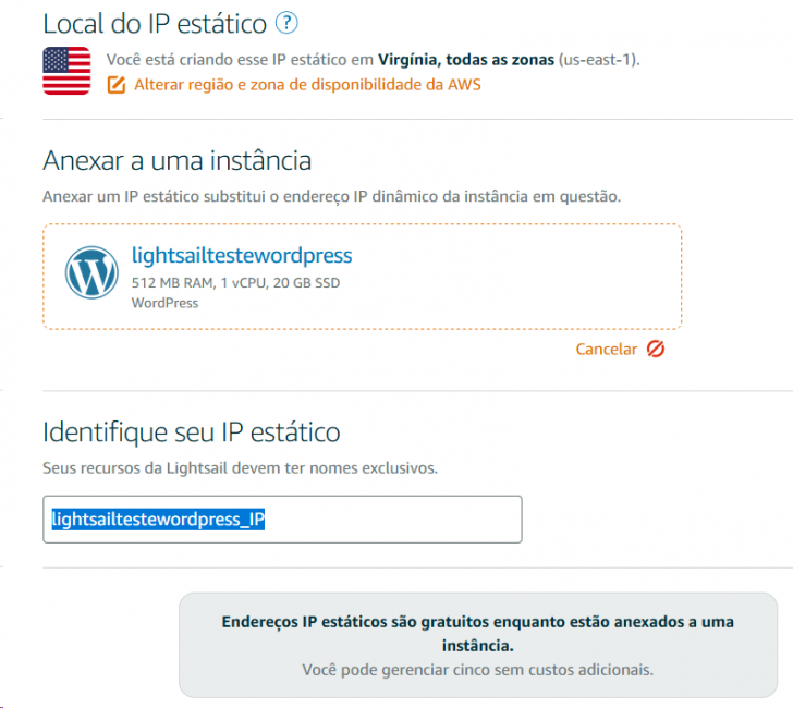 Gerando um IP estático para sua instância.