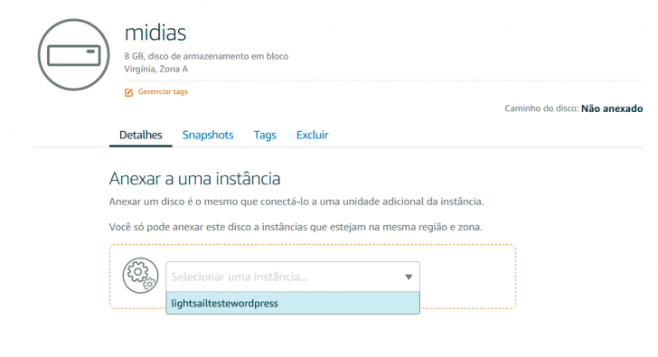 Anexando seu disco de armazenamento à sua instância. 