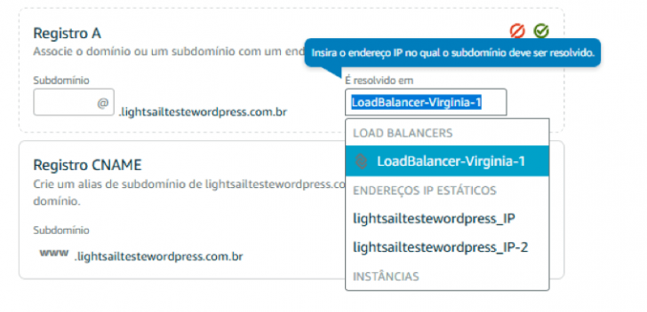 Alterando seu registro DNS para o Load Balancer criado.