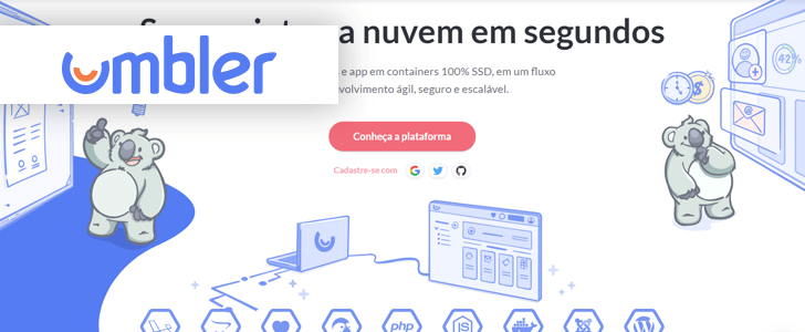 Captura de tela do site da Umbler com o logotipo da empresa sobre a página.