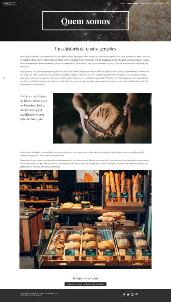 Página “Sobre” do site fictício da padaria