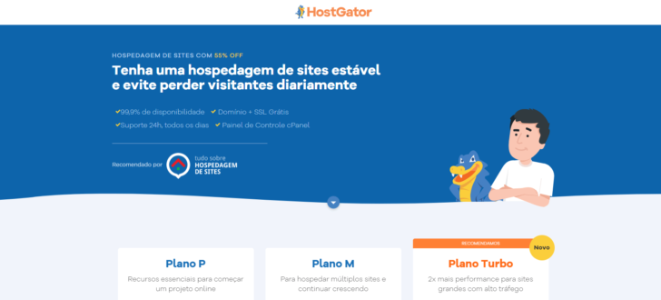 Página de planos de hospedagem de sites HostGator