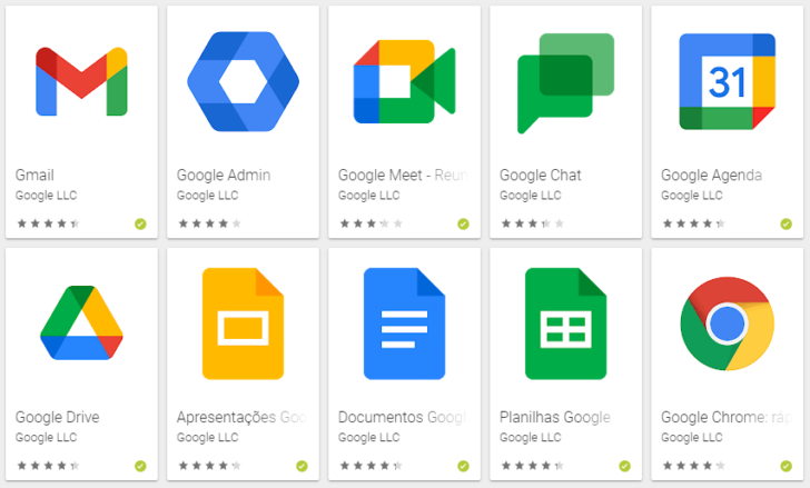 O Google Workspace possui apps para os principais recursos oferecidos no pacote de serviços