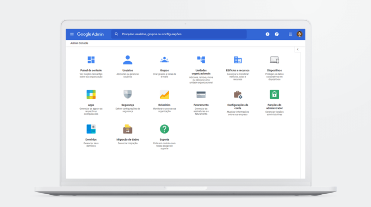 Painel de administração Google Admin, disponível apenas para administradores do Google Workspace