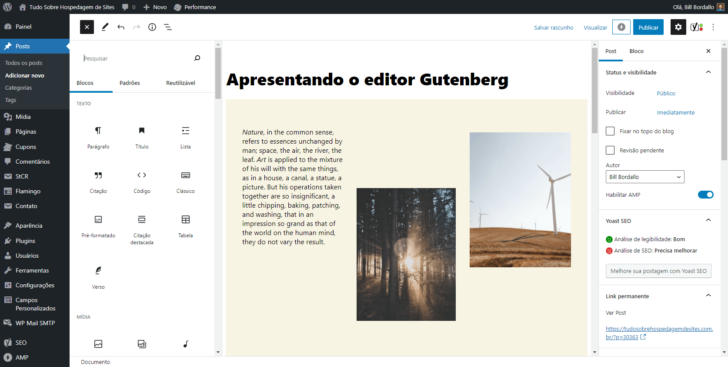 O editor Gutenberg é baseado no conceito de blocos e representa uma evolução para o WordPress