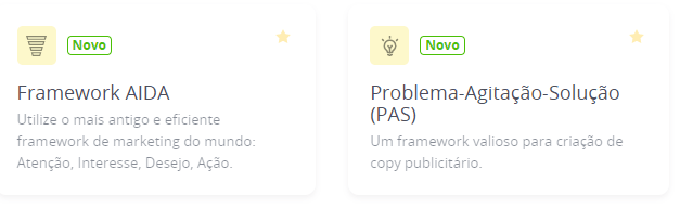 Framework AIDA e Problema-Agitação-Solução (PAS), disponíveis na Infinity Copy