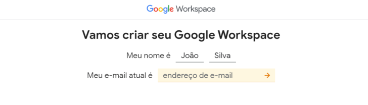 Segundo passo do formulário de cadastro do Google Workspace