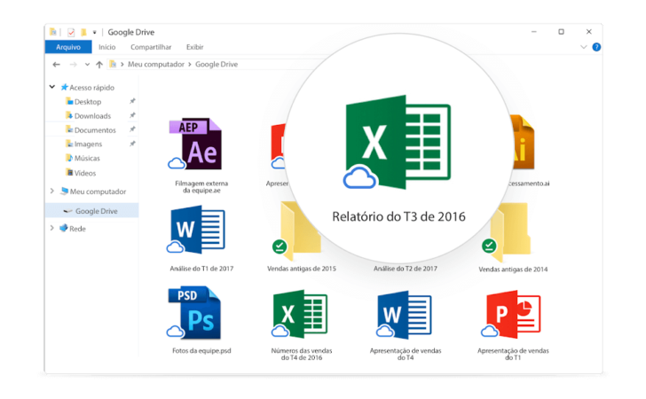 O Google Drive instalado no computador funciona como uma unidade de armazenamento adicional - Fonte: Google Workspace