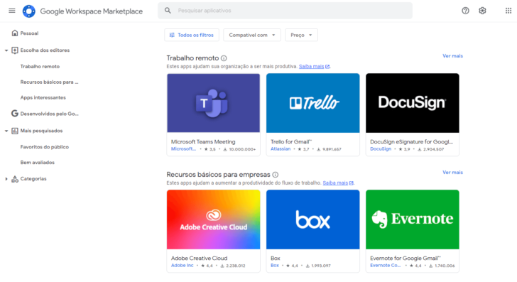 Centenas de integrações estão a um clique de distância do usuário no Google Workspace Marketplace