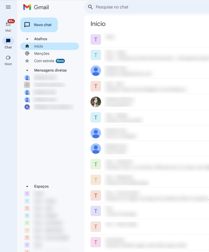 Chat, Meet e Espaços estão disponíveis na interface do Gmail Profissional
