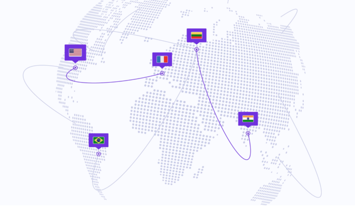 Ilustração representando a localização dos datacenters da Hostinger pelo mundo