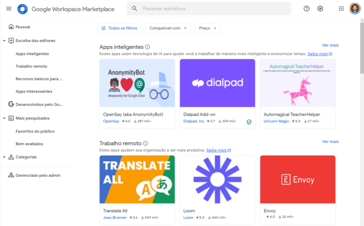 O marketplace do Google Workspace permite a integração de centenas de apps produzidos por terceiros, o que não ocorre no Gmail gratuito