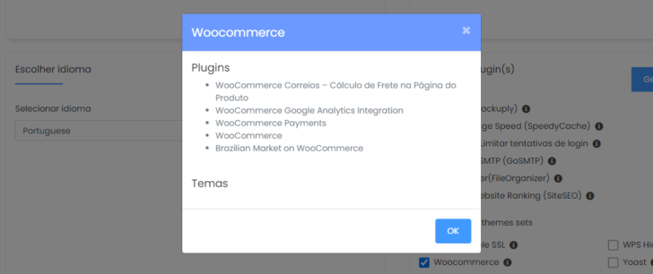 Ao selecionar a loja virtual WooCommerce, outros plugins úteis para vender no Brasil são instalados