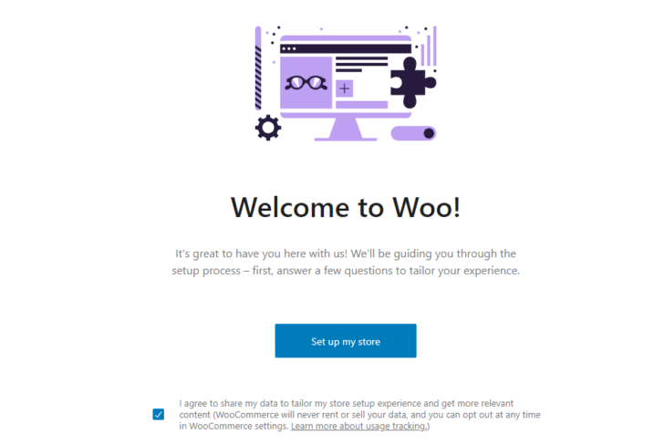 Página inicial do assistente de configuração do WooCommerce
