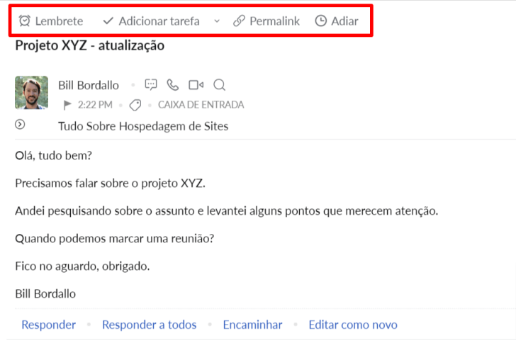 Algumas ações estão incluídas no Zoho Mail para aumentar a produtividade