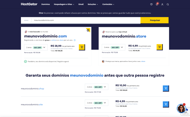 Ferramenta de pesquisa de domínios da HostGator