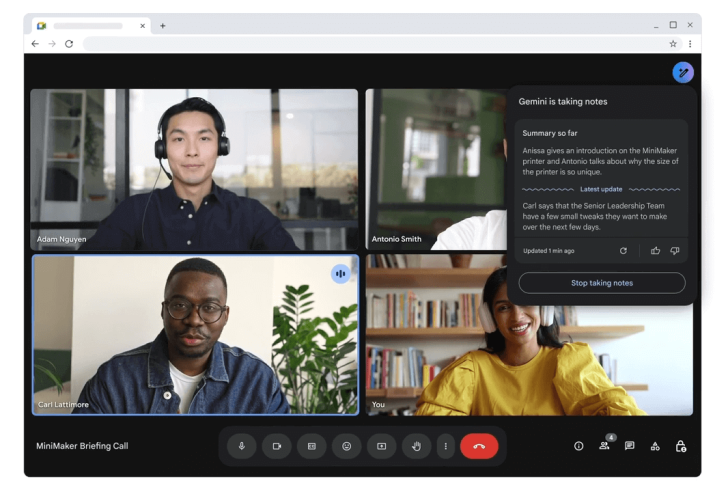 O recurso de resumo de reuniões pode ser ativado a qualquer momento durante uma chamada no Google Meet