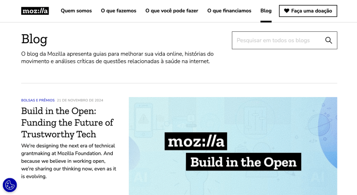 O blog da fundação Mozilla funciona em mozillafoundation.org/blog 