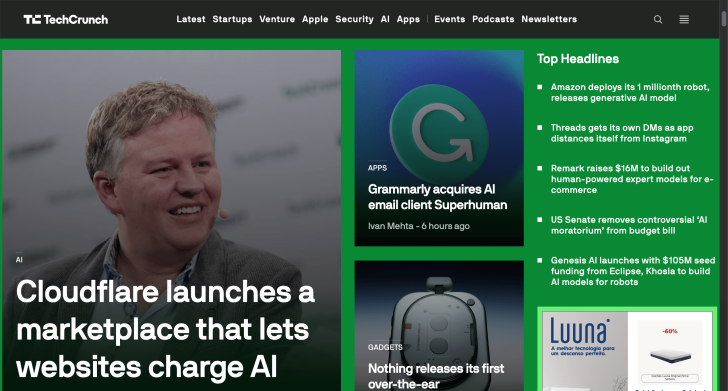 O .com é a escolha de blogs internacionais ou com foco global, como o TechCrunch