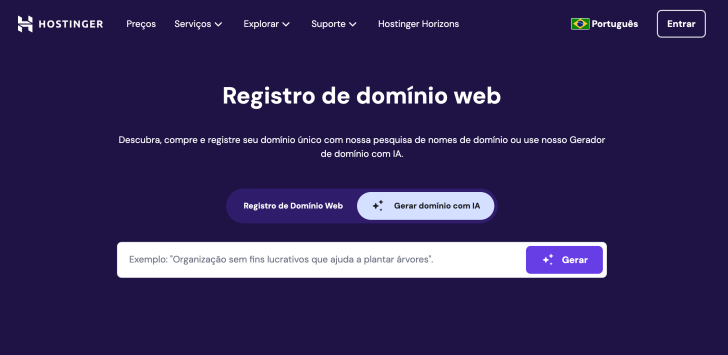 A Hostinger é uma das empresas que possui gerador de domínios