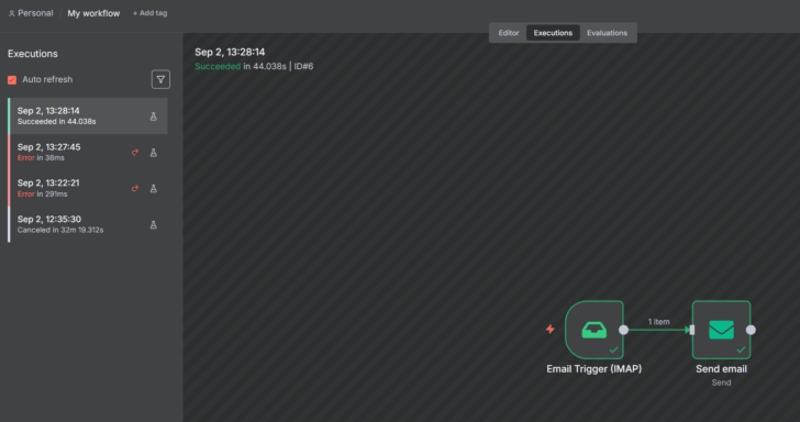 Todas as execuções ficam registradas no log do n8n