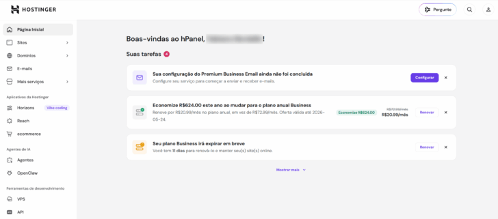 Acessar o painel de controle da Hostinger é o primeiro passo para configurar o e-mail