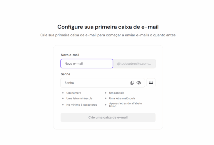 Etapa de criação de uma conta de e-mail