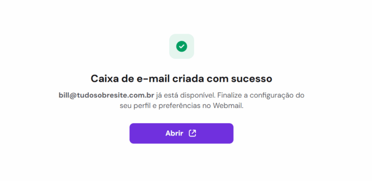 Conta de e-mail criada com sucesso