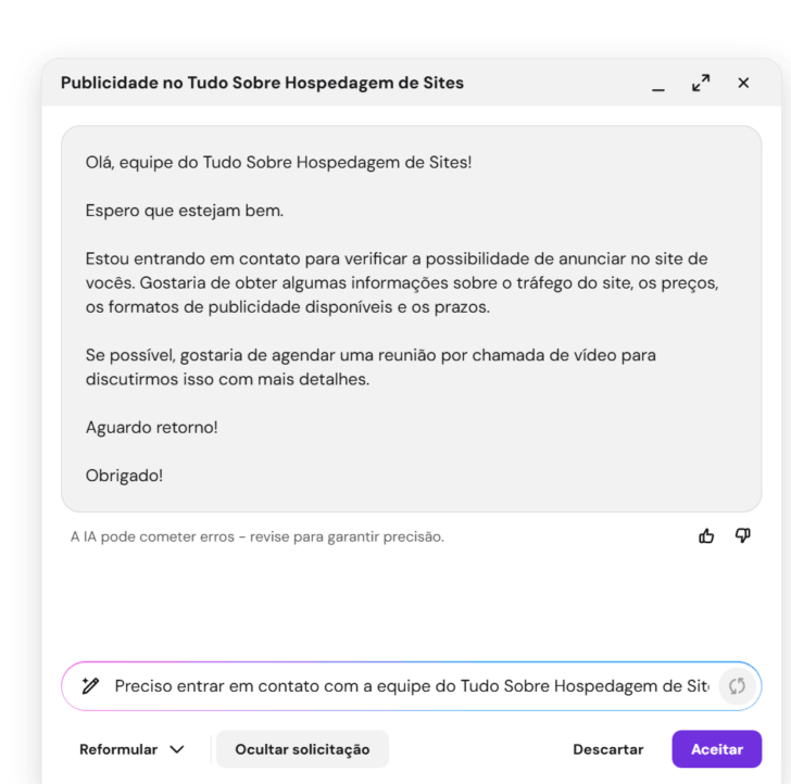 Exemplo de redação de e-mails com o Kodee