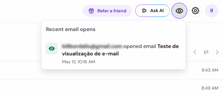 Notificação de e-mail visualizado