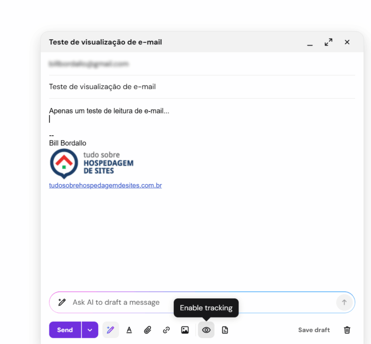 Habilitando o rastreamento de leitura em um e-mail