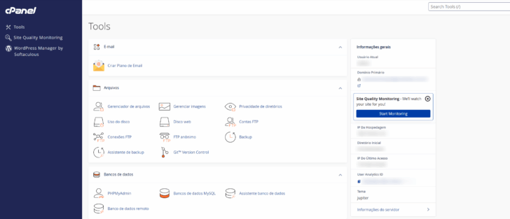 Painel de controle cPanel da HostGator
