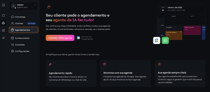 A conexão com o Google Agenda permite ao agente de IA agendar clientes sem interação humana 