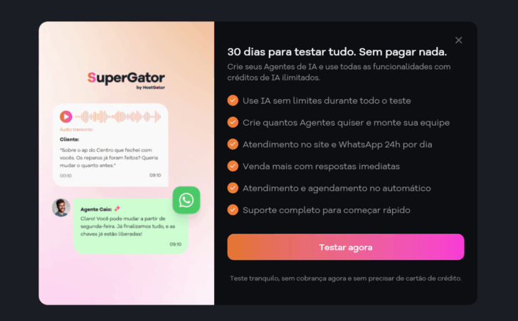O SuperGator pode ser testado gratuitamente por 30 dias