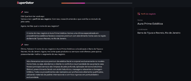Trecho inicial da conversa que configura o atendimento do SuperGator