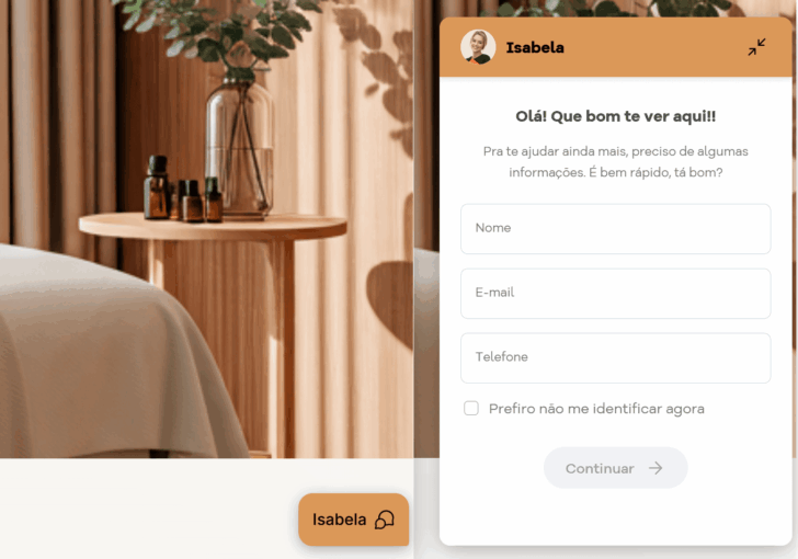 Widget de Chat inserido no site que usamos para testar o SuperGator