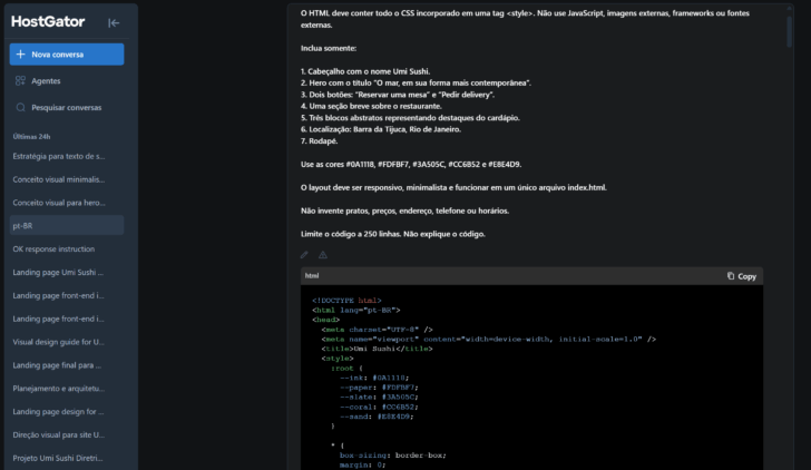 O arquivo HTML foi gerado diretamente na conversa