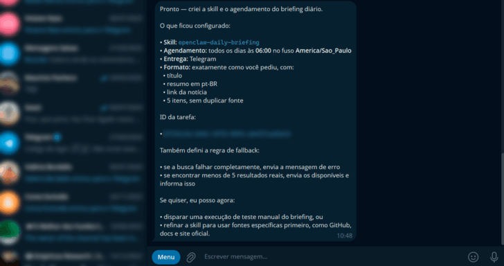 Confirmação da criação da nova skill